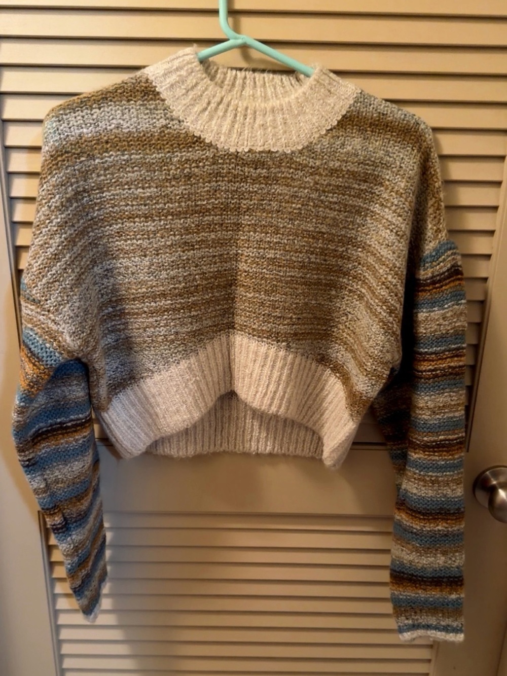 Urban Outfitters Multicolor Striped Cropped Sweater - Cream, Blue & Brown
